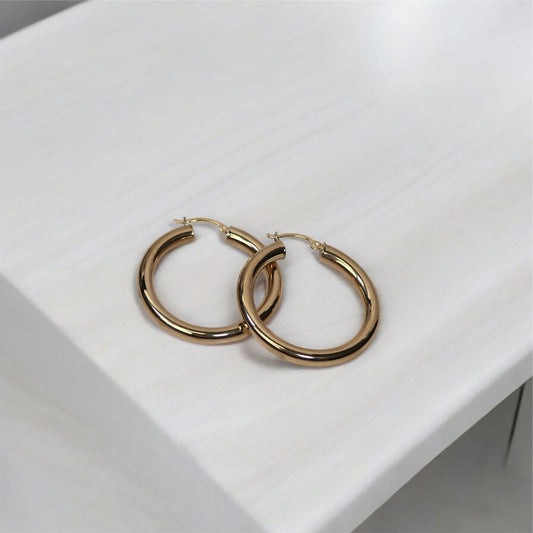 10K YG Fashion Hoop Earrings / 3.21gr / 1 in