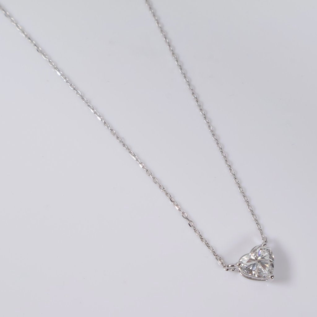 14K WG Lab Diamond Little Heart Set Jewelry / 1.54gr / 1mm / 18in / 1.10Ct Lab / VS / F