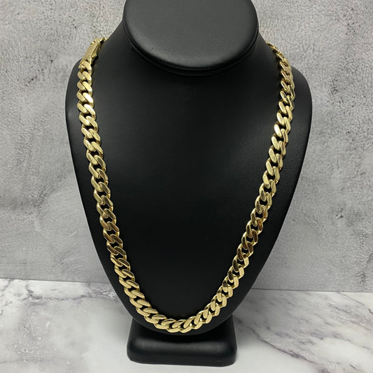 14K Yellow Gold Monaco Cuban Link Chain With Zircons / 32.4gr / 9.2mm / 24in