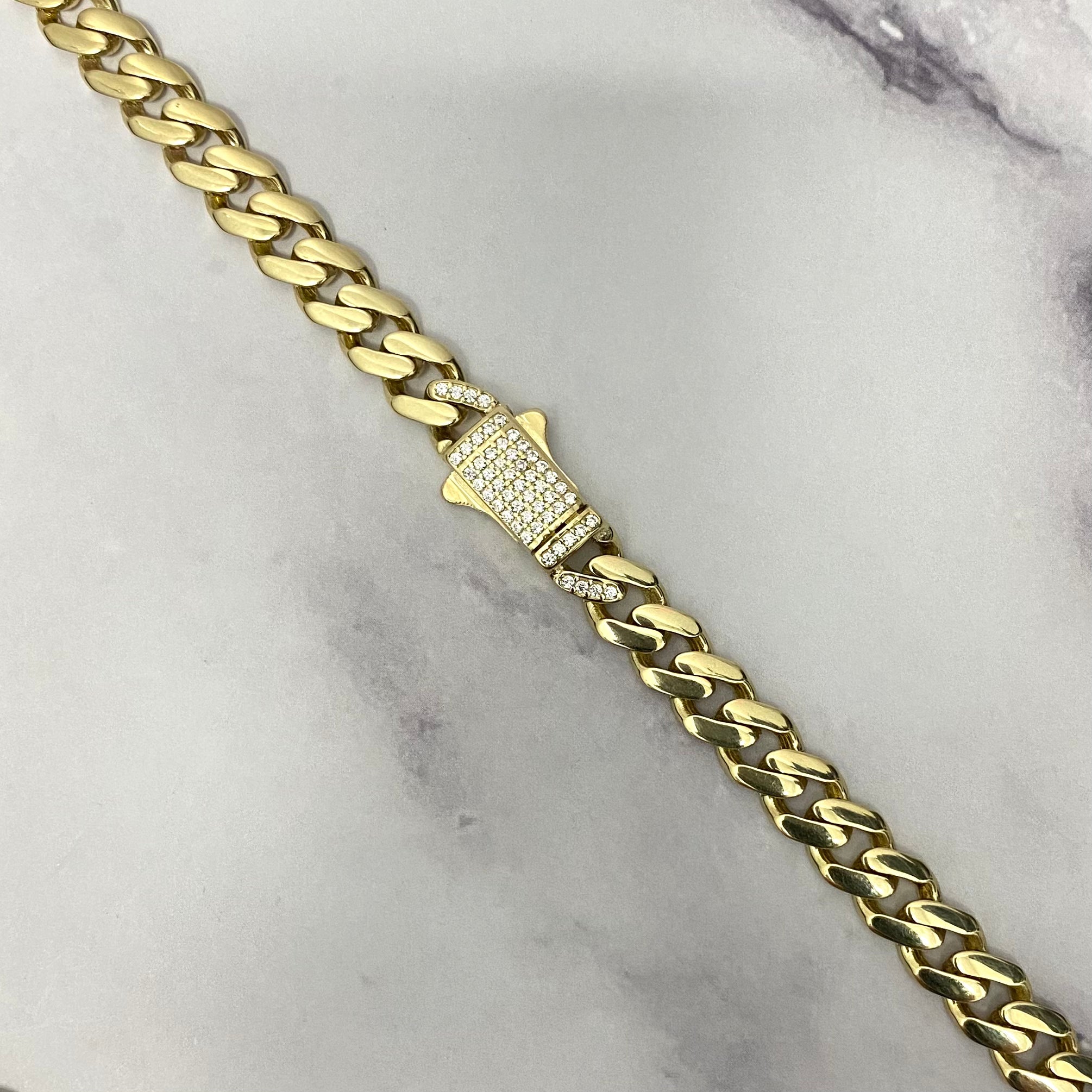 14K Yellow Gold Monaco Cuban Link Chain With Zircons / 37.3gr / 10.9mm / 22in