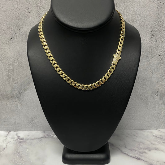 14K Yellow Gold Monaco Cuban Link Chain With Zircons / 14gr / 6mm / 16in