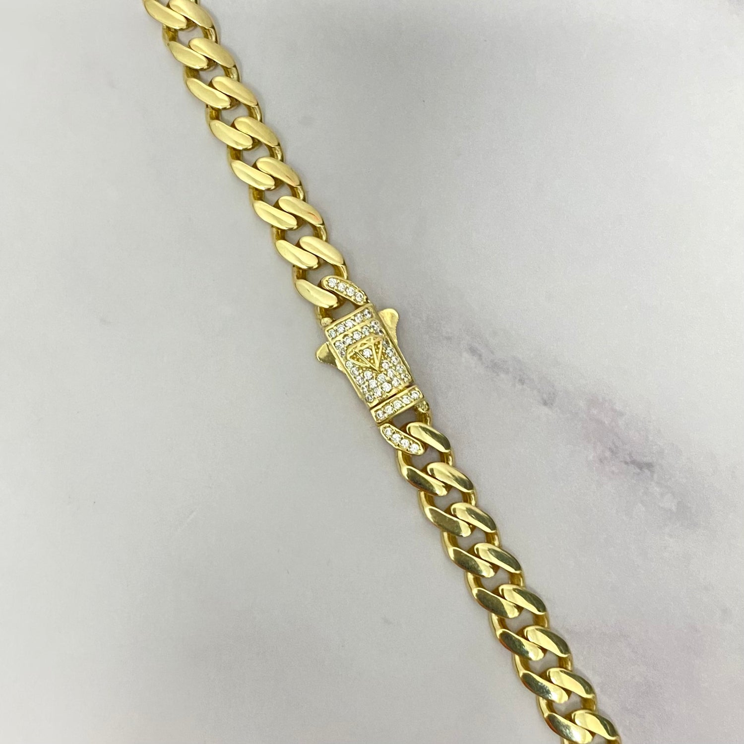 14K Yellow Gold Monaco Cuban Link Chain With Zircons / 18.8gr / 6.2mm / 18in