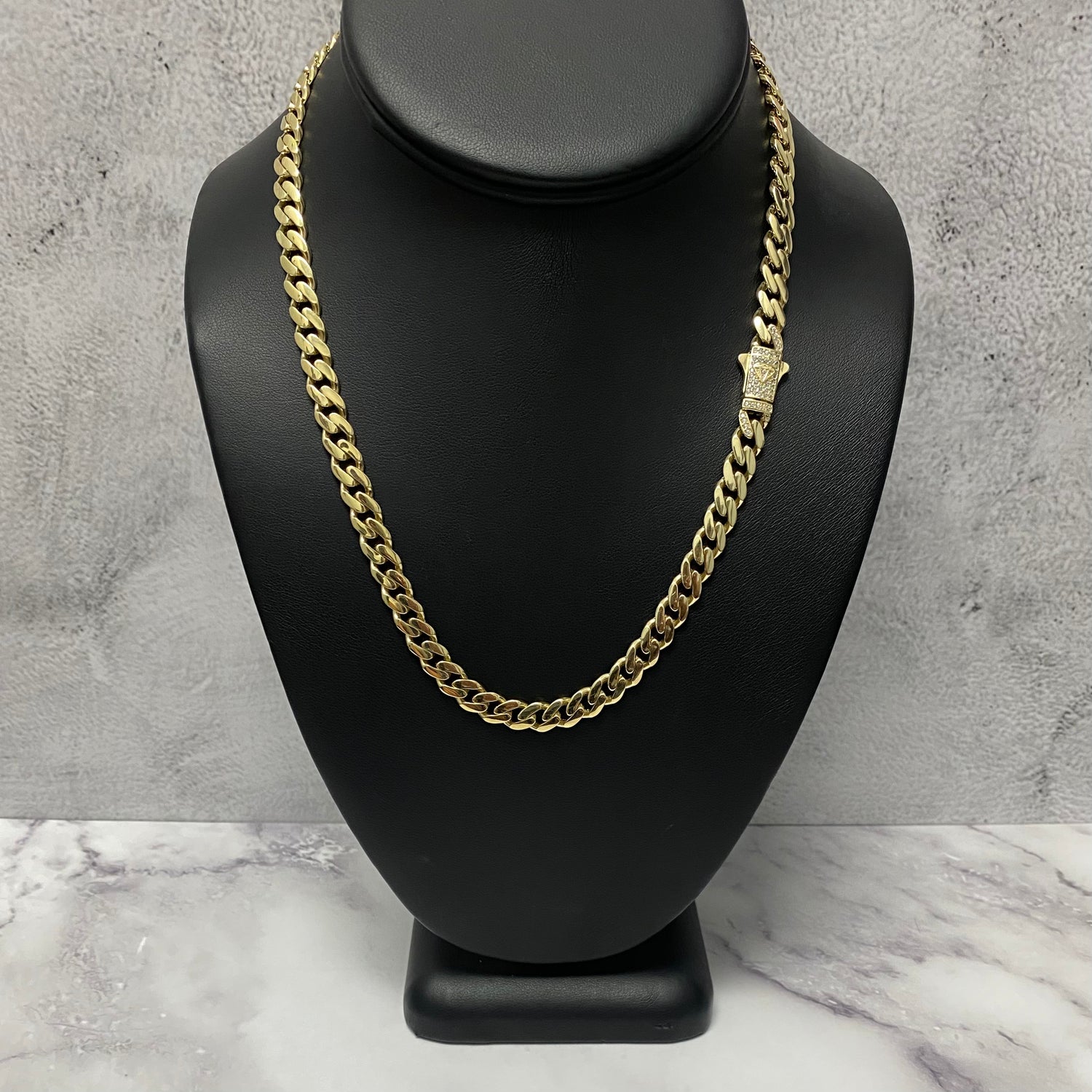 14K Yellow Gold Monaco Cuban Link Chain With Zircons / 18.8gr / 6.2mm / 18in