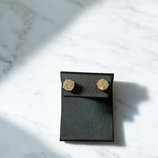 10K Yellow Gold Diamond Round Flower Stud Earrings 0.98Ct Dia / 2.86gr