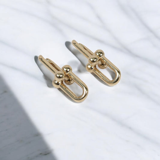 14K YG Fany Stud Earrings / 6.6gr / 1.1in /