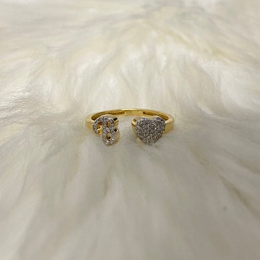 10K Yellow Gold Diamond Heart - Letter B Ring 0.20Ct Dia / 1.9gr / Size 7