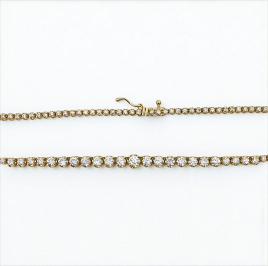 14K Yellow Gold Diamond Tennis Chain 3.05Ct Dia / 14gr / 2.2mm / 16in