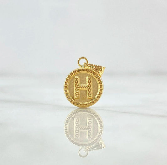 18K Yellow Gold Letter H Mate Pendant Bordered Circle / 0.53gr / 0.3in