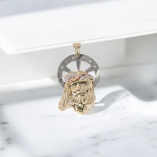 Jesus Face Pendant 14K Three Colour Gold With Zirconia / 11.8gr