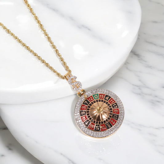 18K Yellow Gold Casino Roulette Jewelry Set With Zircons / 15gr / 2.1mm / 20in