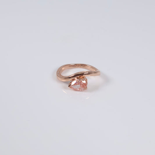 14K RG Lab Diamond Pear Cut Brilliant With Certificate Engagement Ring / 3.2gr / Sz 5 3/4 / 1.01Ct Lab Dia / Fancy Vivid / Pink / VS1