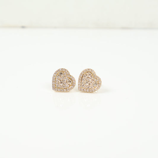 10K YG Reverse Diamond Heart Stud Earrings / 1.9gr / 10mm / D-0.75Ct