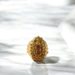 18K Yellow Gold Virgen De Guadalupe Ring With Blue/Pink/White Zircons / 7gr / Size 8.5