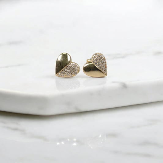 14K YG Fashion Heart Stud Earrings / 2.05gr / 11mm /