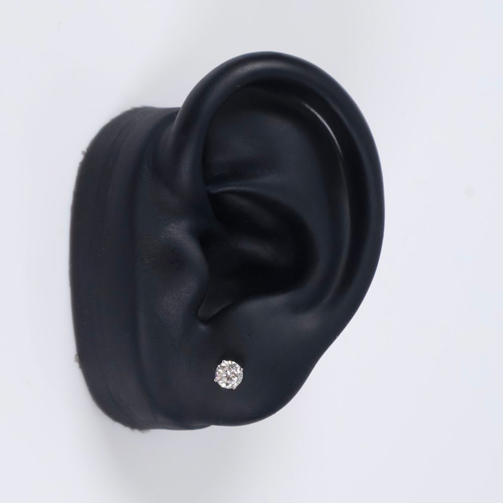 14K WG Lab Diamond Solitaire Round Stud Earrings / 0.91gr / 4mm / 0.66Ct Lab / VS / F
