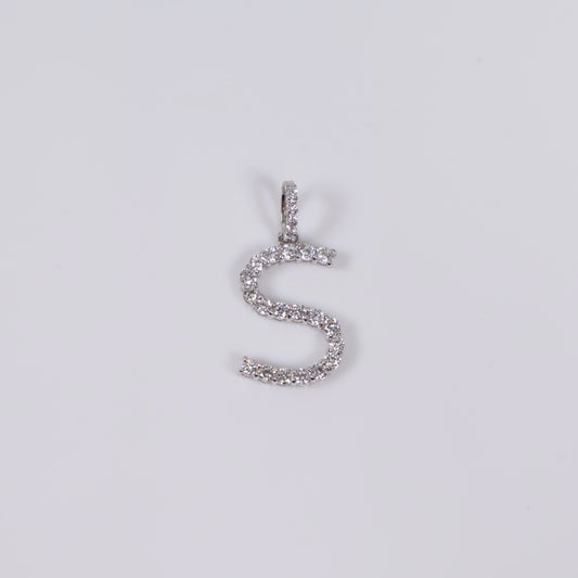 14K WG Lab Diamond Letter S Pendant / 1.05gr / 1in / 0.71 CTTW Lab VS / E-F