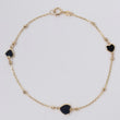 14K YG Black Little Hearts / Diamond Cut Balls Bracelet / 1.3gr / 1mm / 7in /