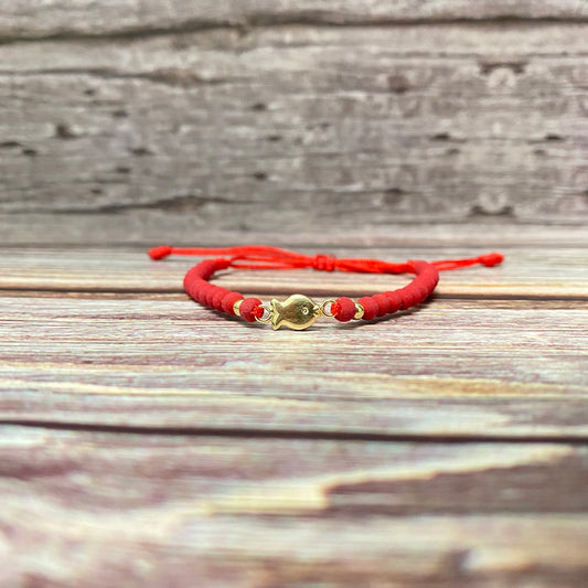 18K Yellow Gold Tejida Fish-Smooth Balls Bracelet Adjustable / 0.4gr