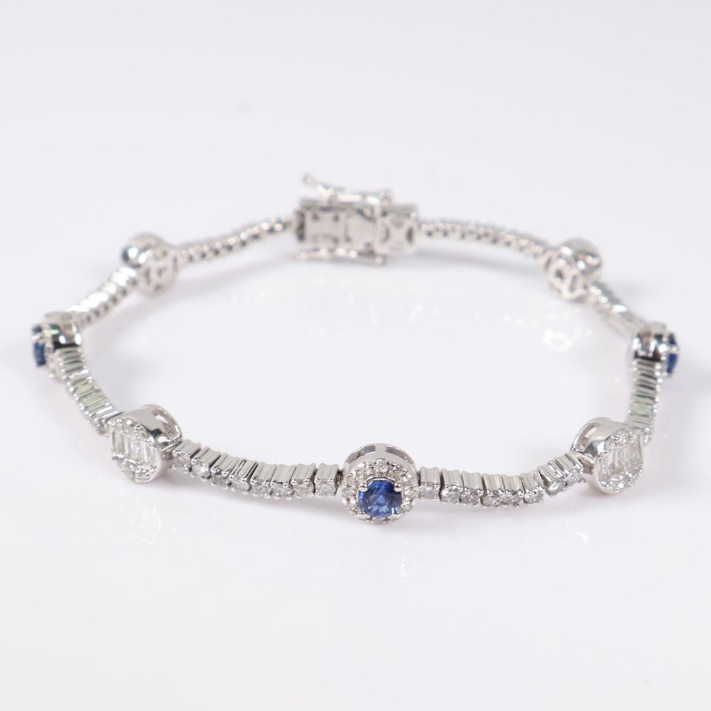14K WG Diamond Tennis with Sapphire Bracelet / 11.9gr / 2.3mm / 7in / 2.75Ct / VS2 / G-H / 1.05Ct Sap