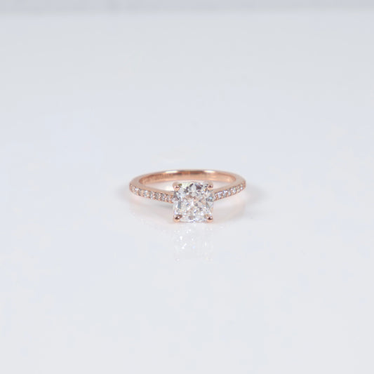 14K RG Lab Diamond Square Cushion Modified Brilliant With Certificate Engagement Ring / 2.94gr / Sz 6 3/4 / 1.76Ct Lab / D / VVS2