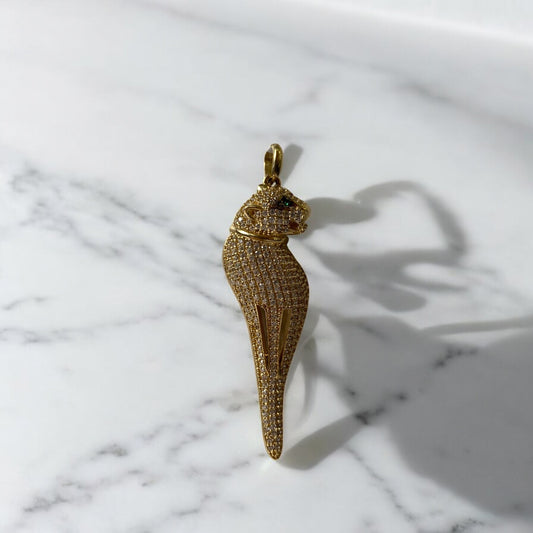 14K Yellow Gold Panther Pendant With Zirconia / 5.4gr