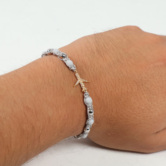 18K 2 Tone Airplane-Smooth Balls Bracelet Tejido / 1.77gr / Adjustable / white zircons