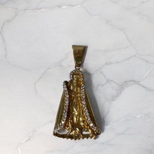 10K Yellow Gold San Lazaro Pendant With Zirconia / 12.1gr