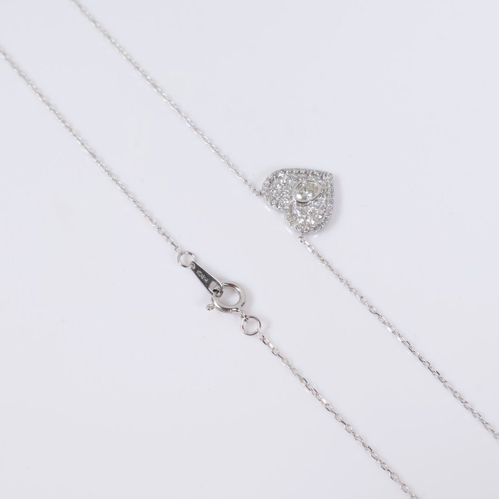 14K WG Diamond Heart Set Jewelry / 2.05gr / 1mm / 18in / 0.50Ct / VS2-SI / G-H