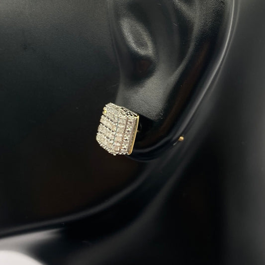 10K Yellow Gold Diamond Square Stud Earrings 0.24Ct / 1.5gr