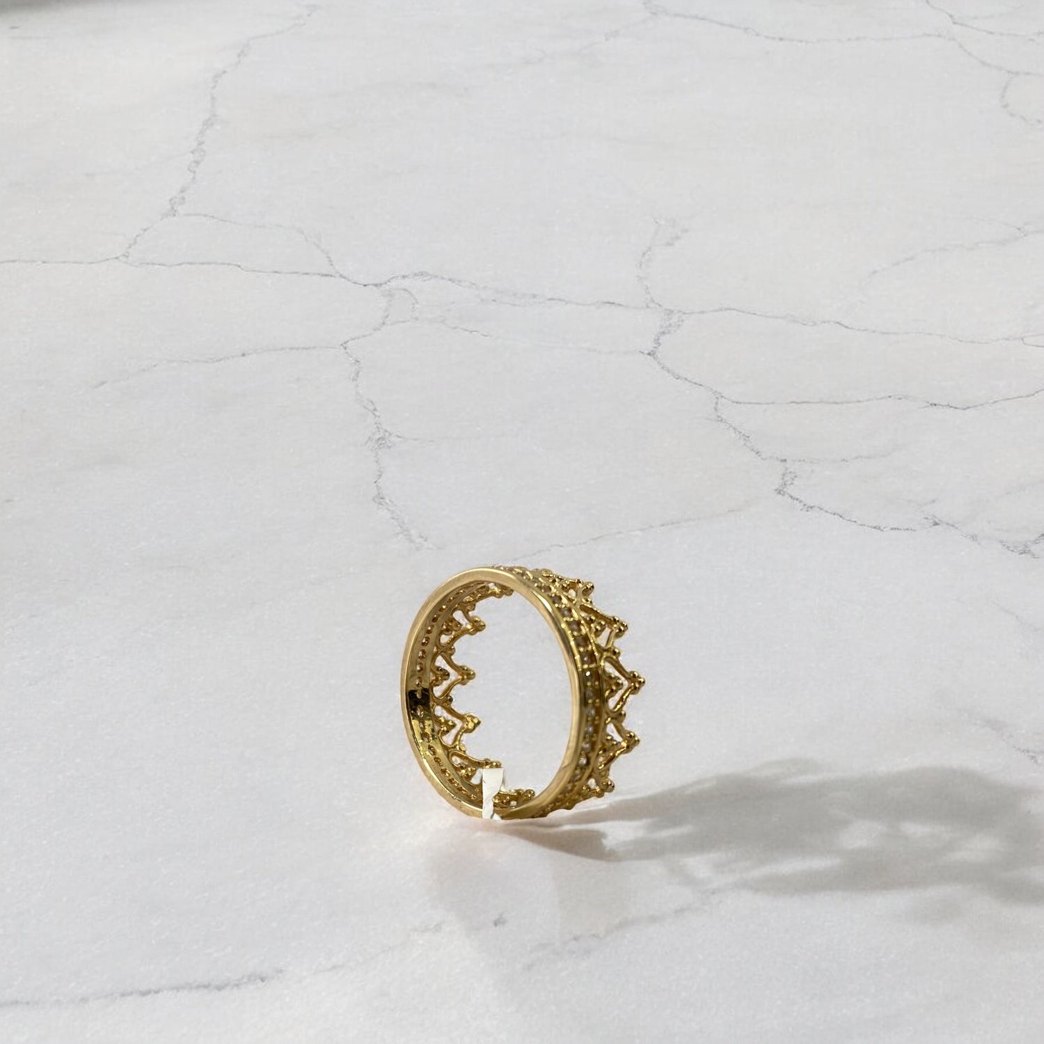 18K Yellow Gold Crown Of Hearts Ring With Zircons / 2.38gr / Size 5.5
