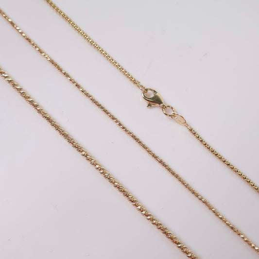 14K YG Double Heart - Diamond Cut Balls Chain / 8.5gr / 1.5mm / 18in /