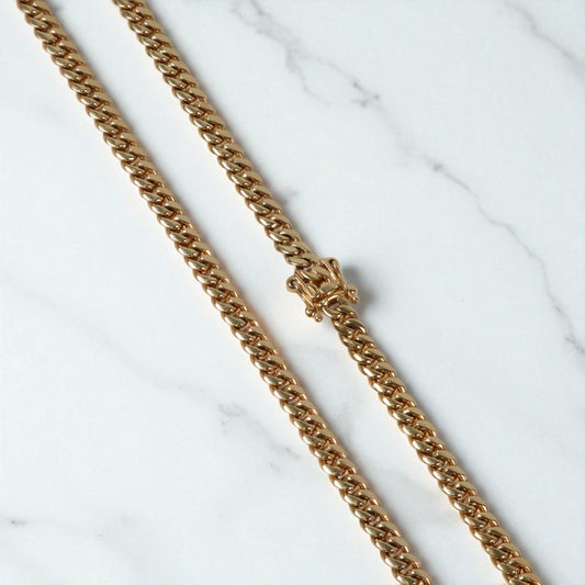 14K YG Micro Cuban Links Chain / 74.3gr / 6mm / 24in /