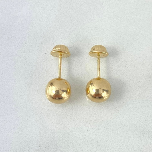 18K Yellow Gold Smooth Ball Stud Earrings / 0.85gr / 7mm