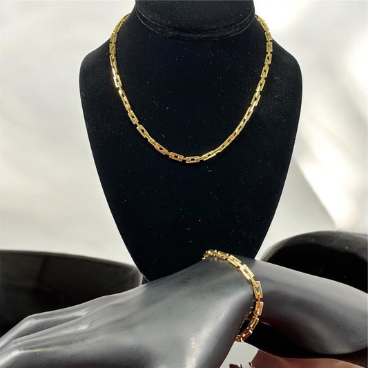 10K YG Hermes Link Set Jewelry / 33.57gr / 4mm / 6.5in / 16in /