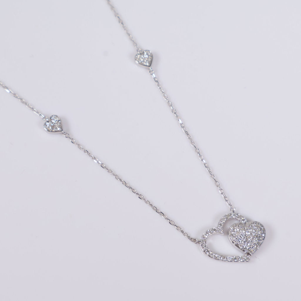 14K WG Diamond Double Heart Set Jewelry / 3gr / 1mm / 18in / 0.60Ct / VS2-SI / G-H