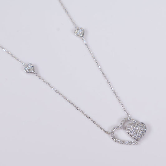 14K WG Diamond Double Heart Set Jewelry / 3gr / 1mm / 18in / 0.60Ct / VS2-SI / G-H