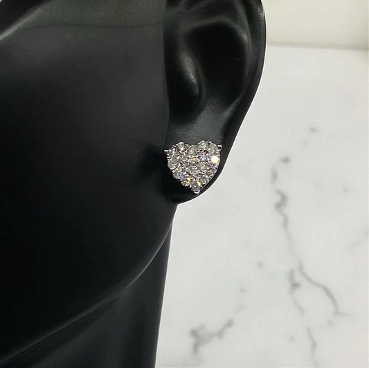 14K White Gold Diamond Heart Stud Earrings 0.53Ct / 1.9gr