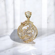 14K 2 Tone Dragon Pendant / 26.85gr / 2.6in / Fucshia/White Zircons