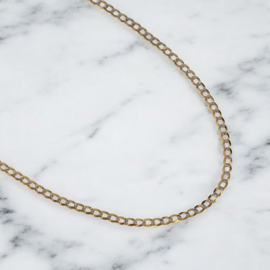 14K Yellow - White Gold American Cuban Link Chain Diamond Cut / 4.2gr / 3.5mm / 18in
