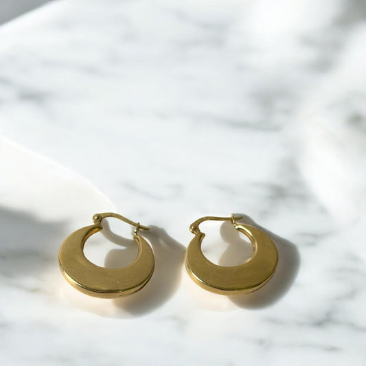 14K Yellow Gold Half Moon Hoop Earrings / 2.8gr