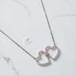 14K WG Diamond Double Heart Set Jewelry / 4.2gr / 1mm / 18in / D-0.50Ct