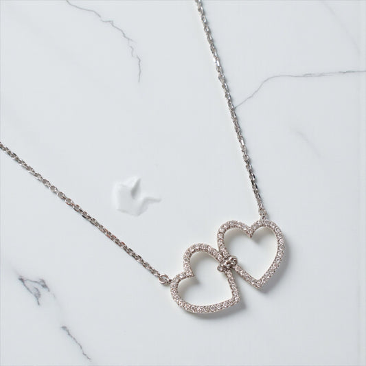 14K WG Diamond Double Heart Set Jewelry / 4.2gr / 1mm / 18in / D-0.50Ct