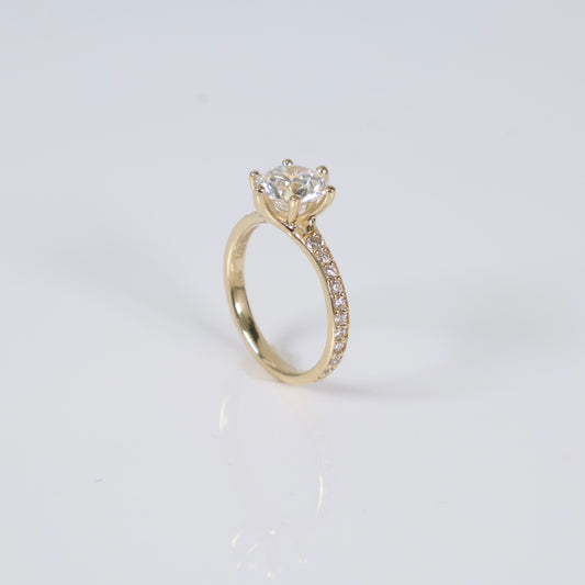14K YG Lab Diamond Round Brilliant With Certificate Engagement Ring / 3.23gr / Sz 7 / 2Ct Lab Dia / E / VS1