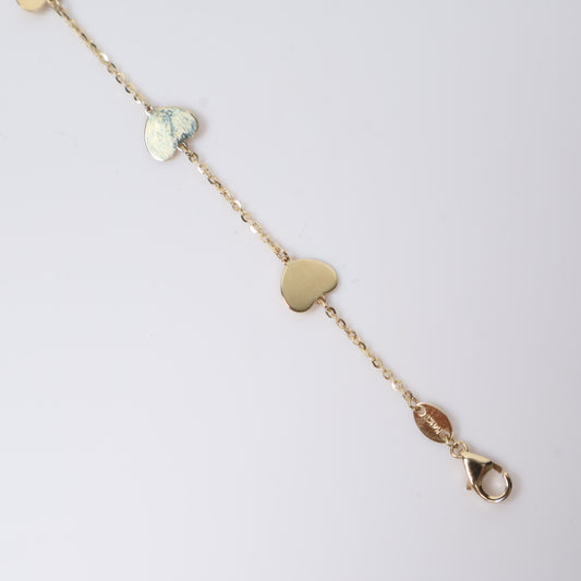 14K YG Little Flat Hearts Bracelet / 2.1gr / 1mm / 8in /