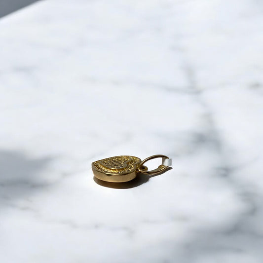 18K Yellow Gold Double Heart Pendant / 2.3gr / 0.7in / With Zircons