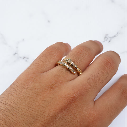 14K YG Snake Rings / 5gr / Sz 9 / White Zircons