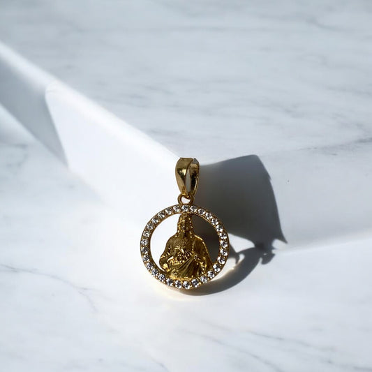 18K Yellow Gold Sacred Heart Of Jesus Pendant With Zircons / 1.85gr / 0.8in