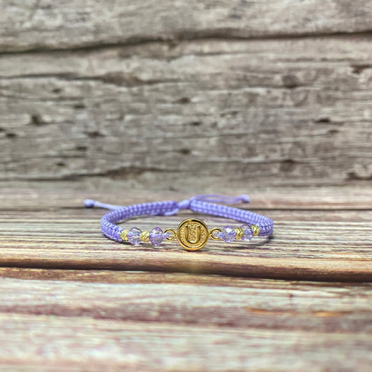 18K Yellow Gold Tejida Letter U Textured Circle- Diamond Cut Balls Bracelet Adjustable / 0.72gr