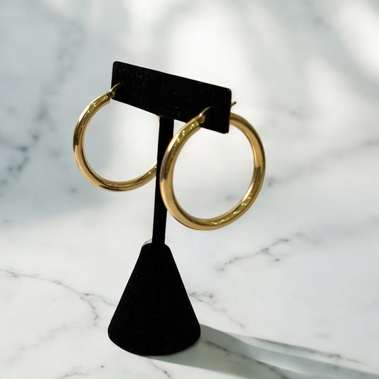 14K Yellow Gold Hoop Earrings / 5gr / 1.5in