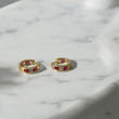 14K Yellow Gold Luxury Redstone Hoop Earrings / 1.3gr